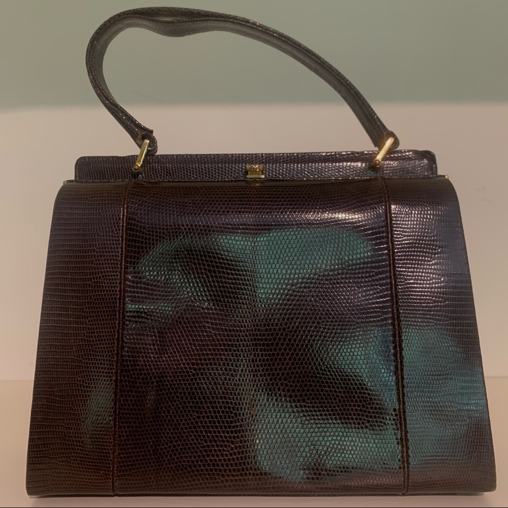 Authentic Vintage 1960s Greta Genuine Lizard Leather Brown Bag